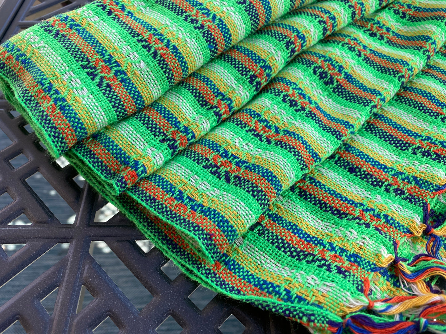 Châle Rebozo Mexicain - Arc-en-Ciel Vert Fluo
