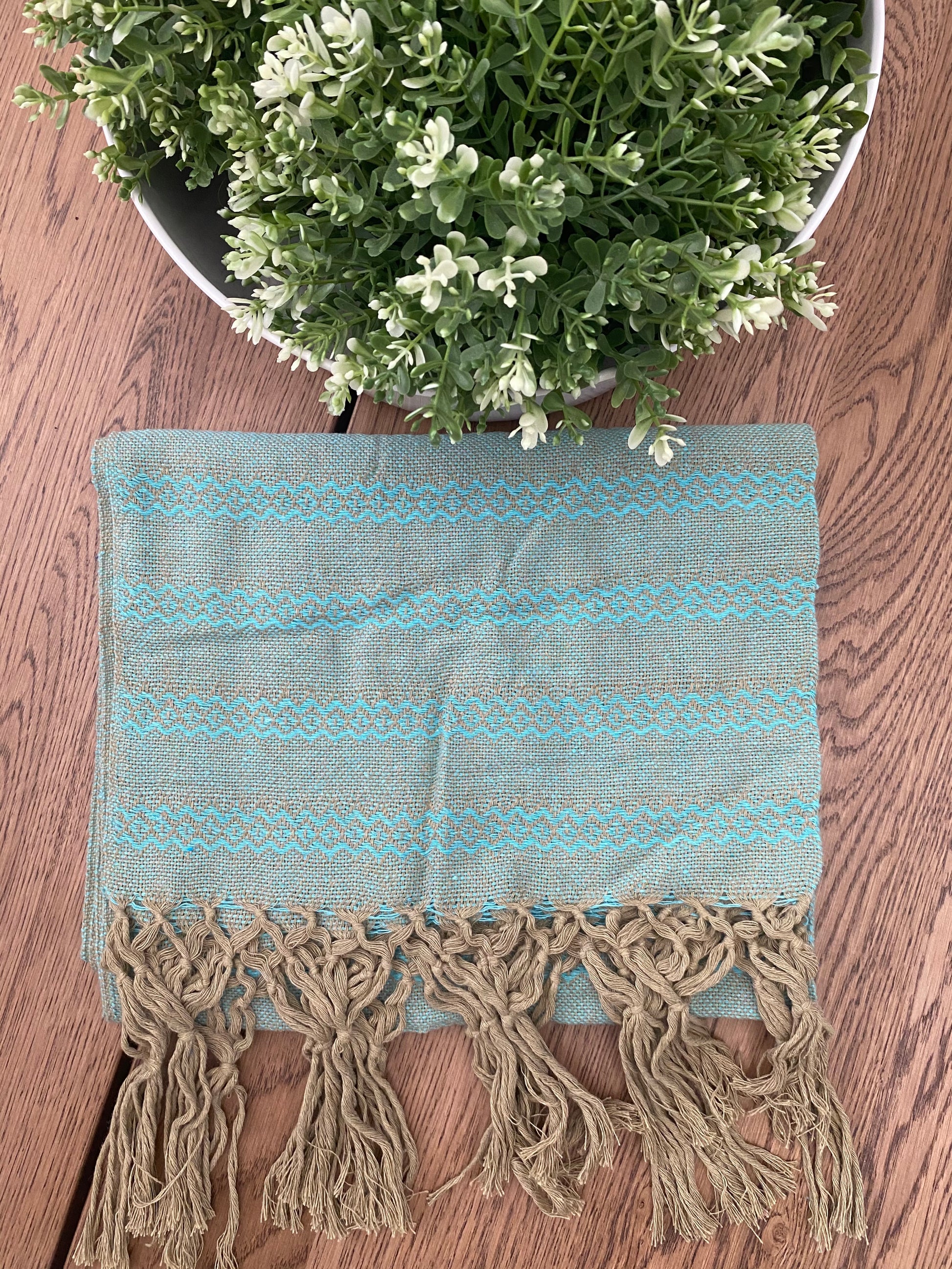 Mexican Rebozo Shawl - Aqua Gold - Rebozo Shop Lola My Love