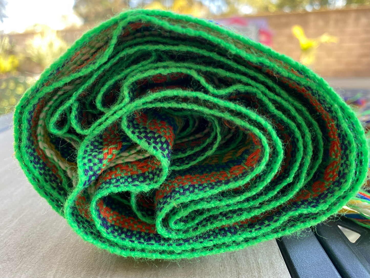 Châle Rebozo Mexicain - Arc-en-Ciel Vert Fluo