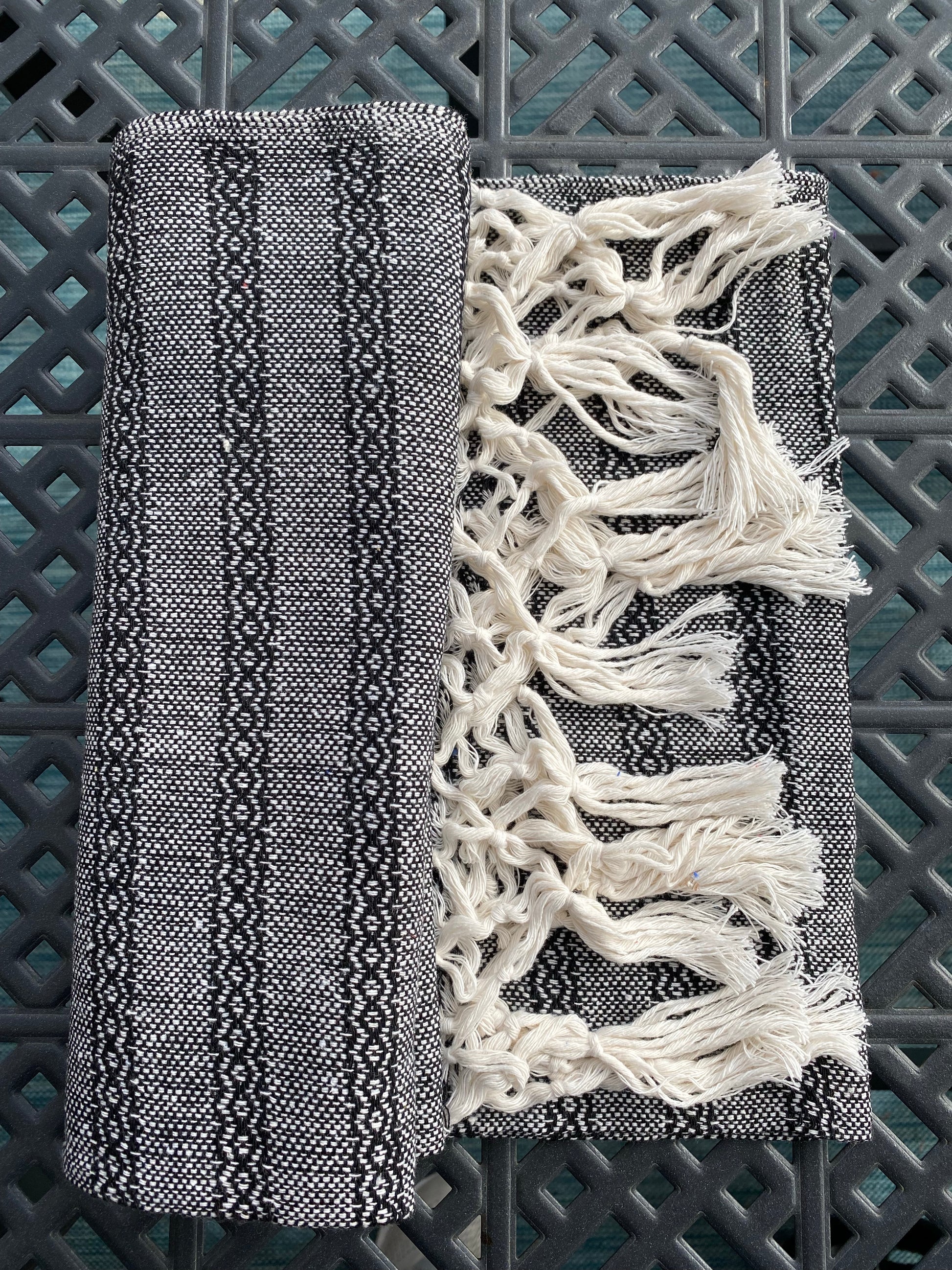 Mexican Rebozo Shawl - Black & White Embrace - Rebozo Shop Lola My Love