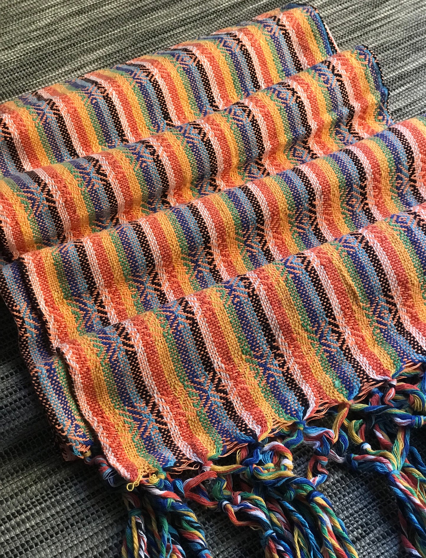 Mexican Rebozo Shawl - Bright Orange Rainbow - Lola My Love