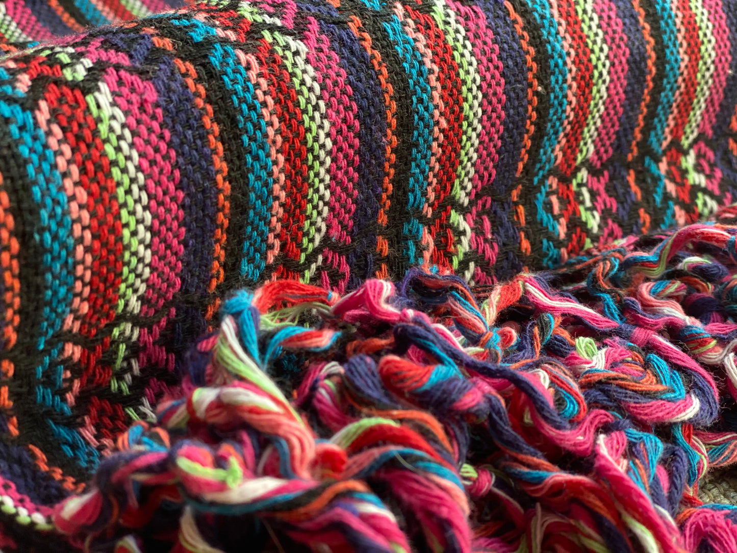 Mexican Rebozo Shawl - Coal Black Rainbow - Rebozo Shop Lola My Love