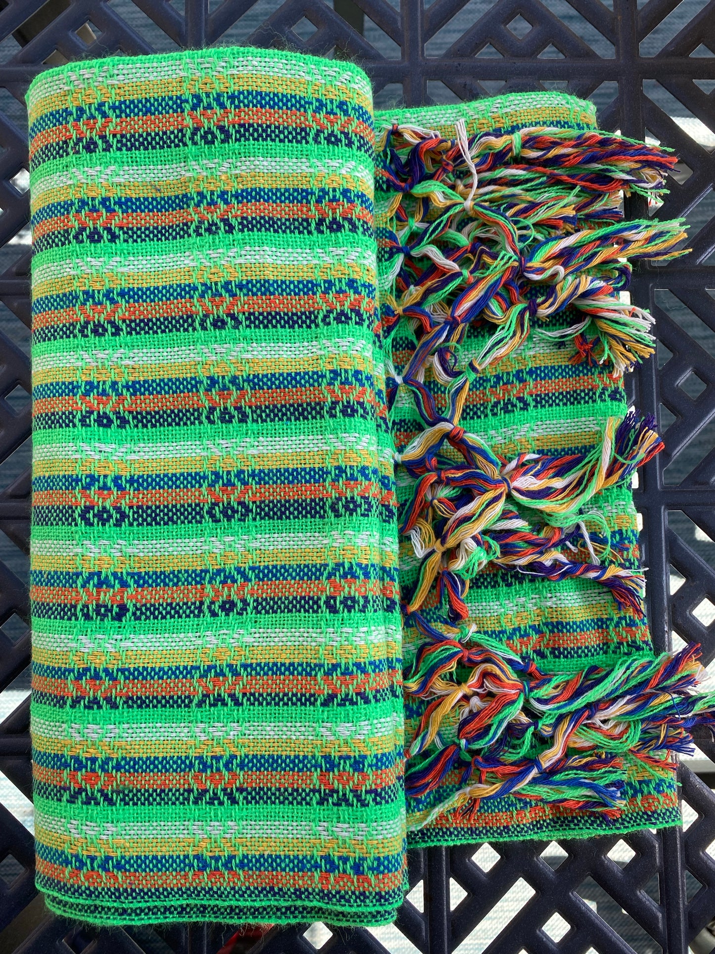 Châle Rebozo Mexicain - Arc-en-Ciel Vert Fluo