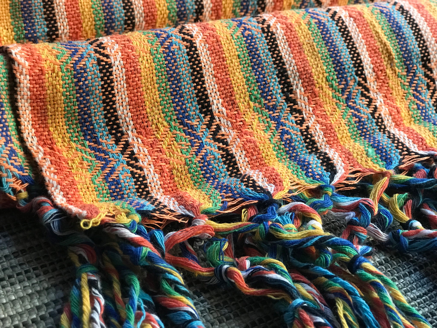 Mexican Rebozo Shawl - Bright Orange Rainbow - Lola My Love
