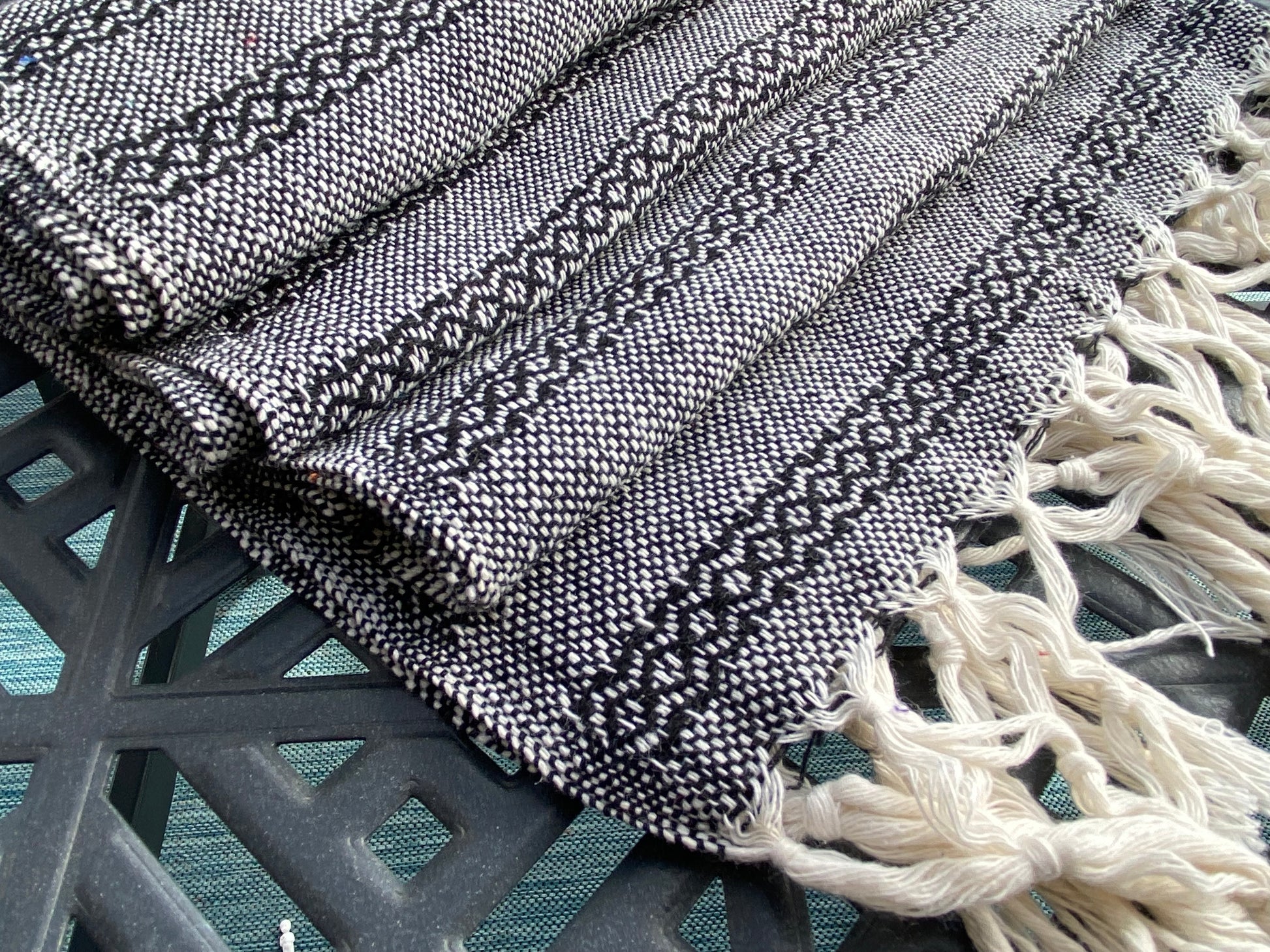 Mexican Rebozo Shawl - Black & White Embrace - Rebozo Shop Lola My Love