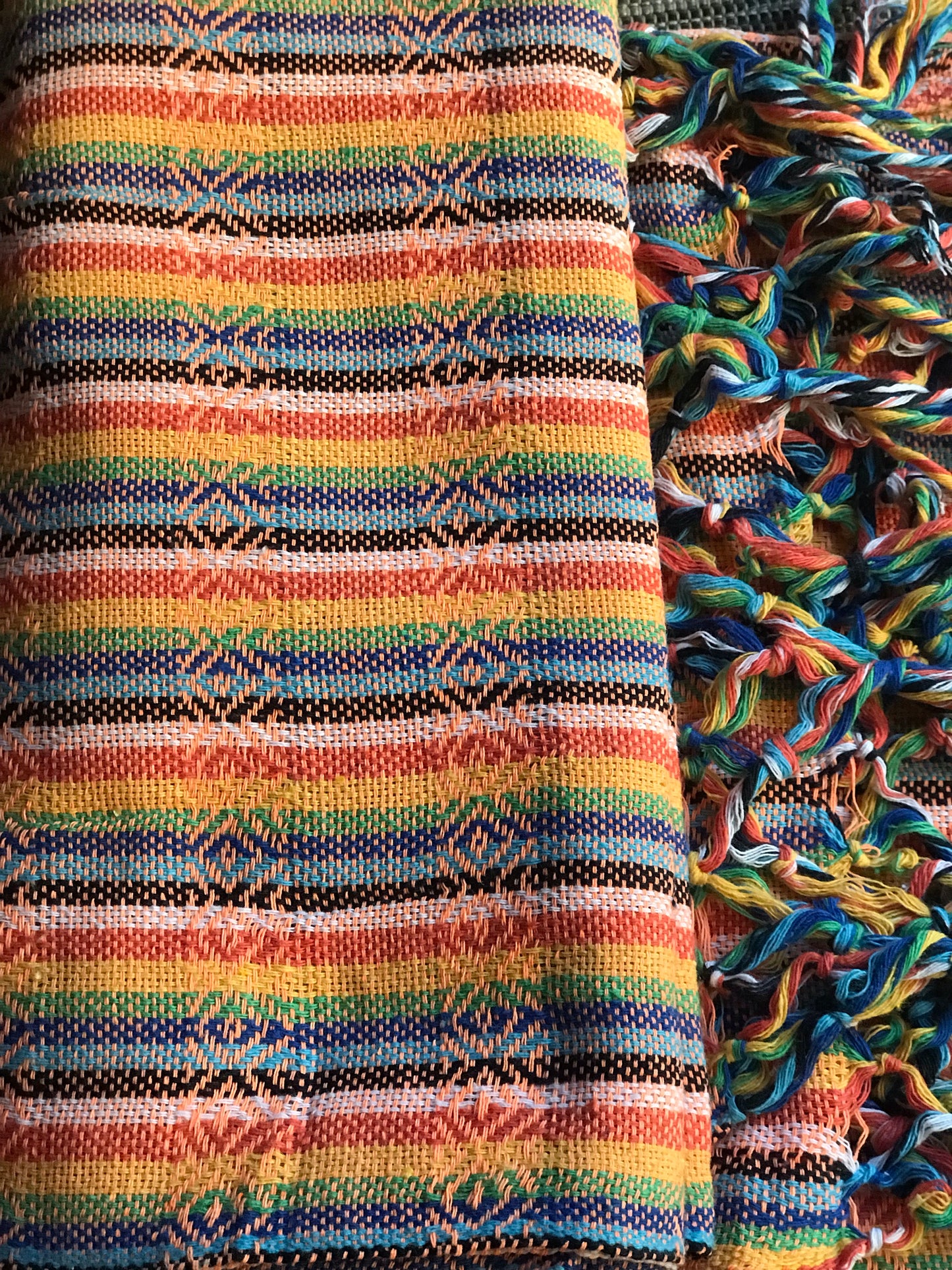 Mexican Rebozo Shawl - Bright Orange Rainbow - Lola My Love