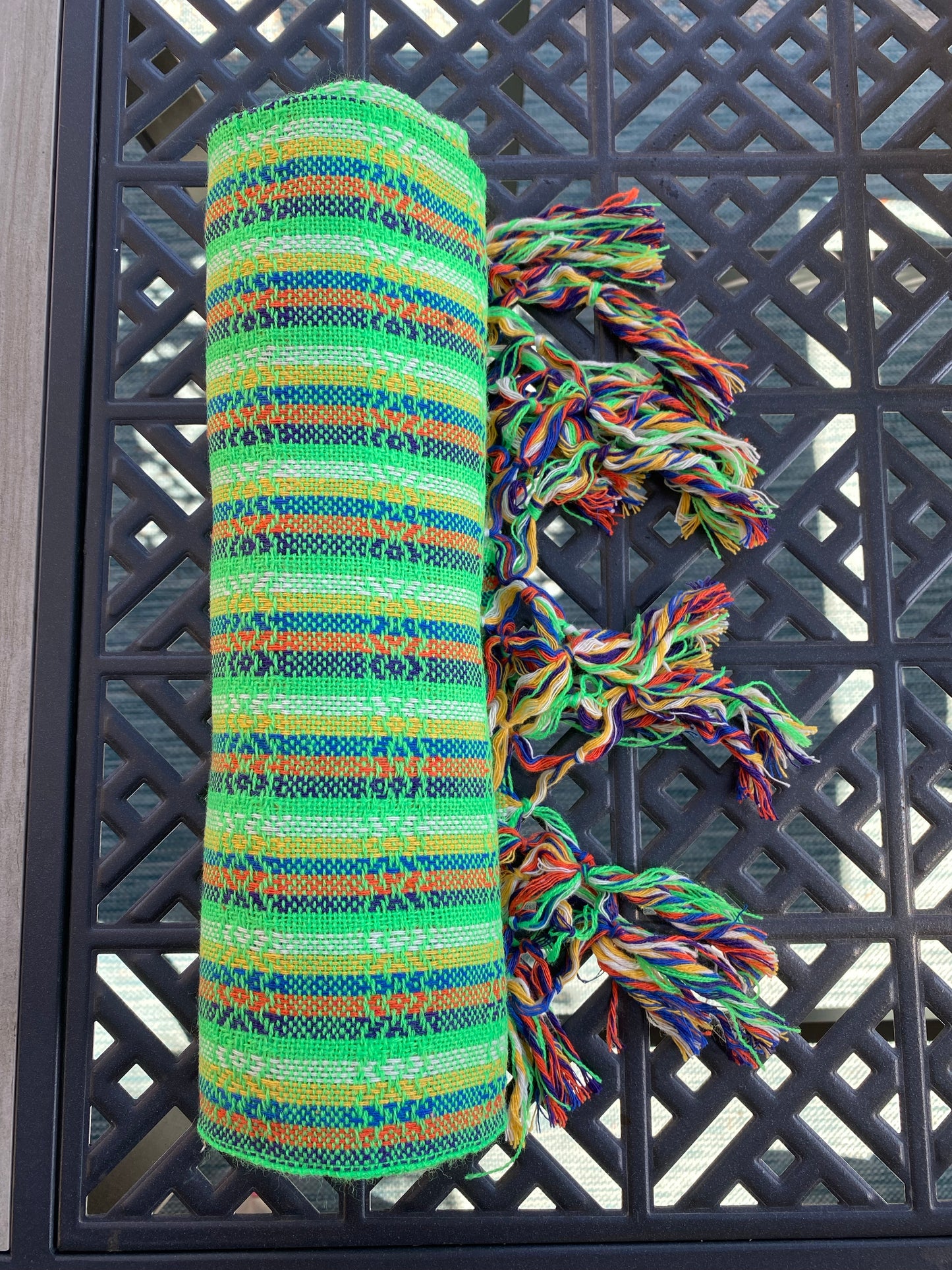 Châle Rebozo Mexicain - Arc-en-Ciel Vert Fluo