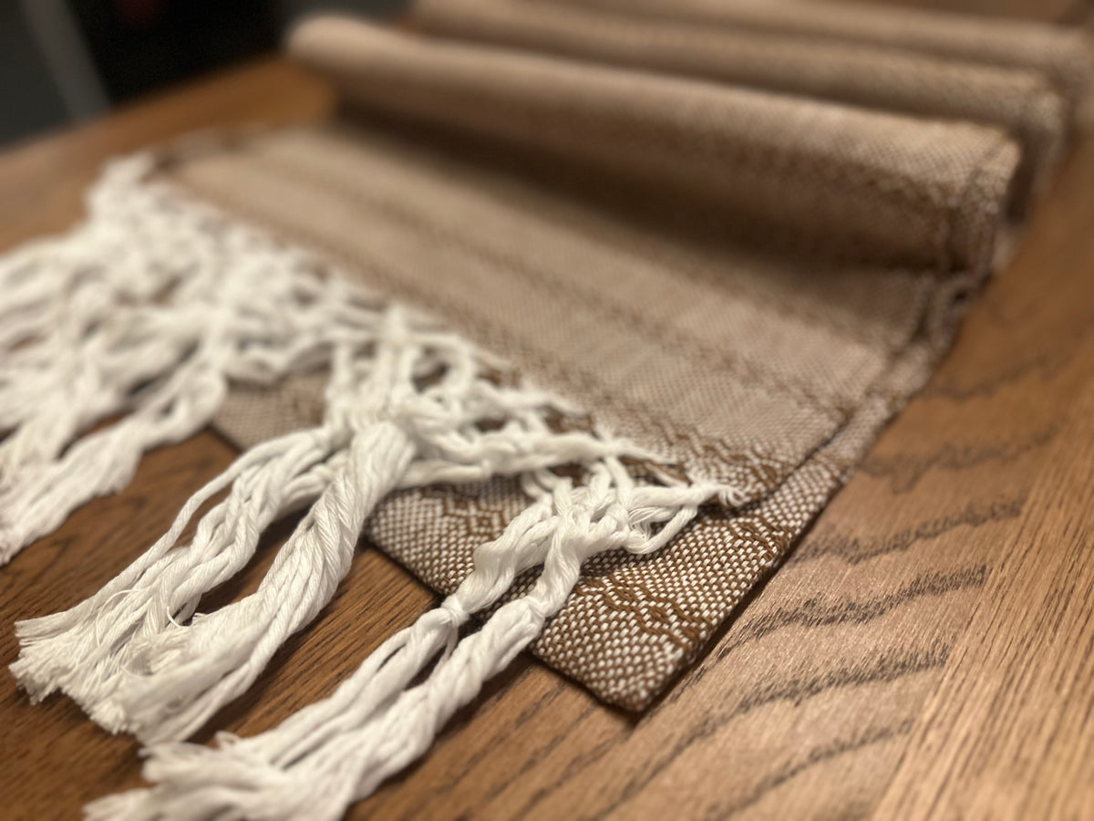 Folded Café de Olla Mexican rebozo close-up of the caramel and cream diamond-stripe cotton weave | Lola My Love