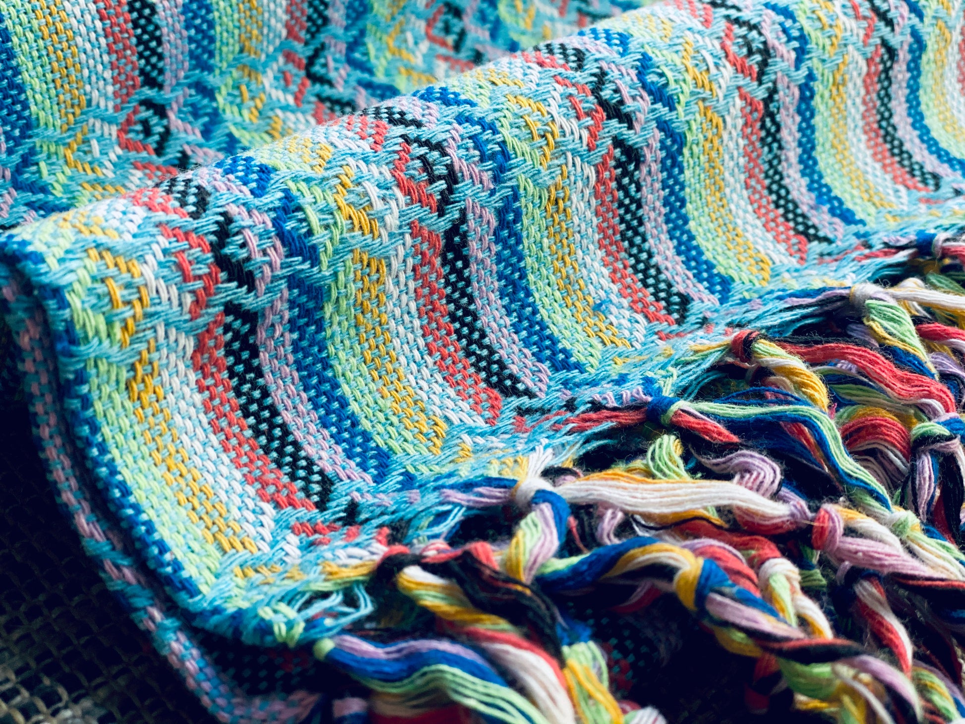 Mexican Rebozo Shawl - Arctic Blue Rainbow - Rebozo Shop Lola My Love