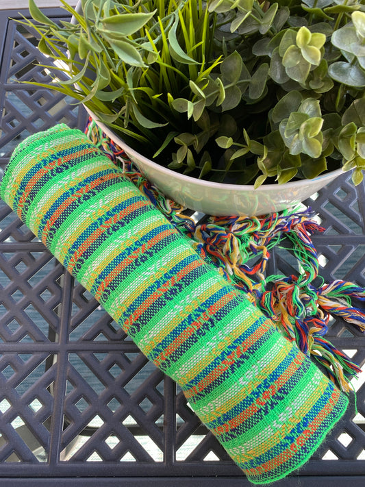 Mexican Cotton Rebozo & Baby Wrap - Fluorescent Green Rainbow