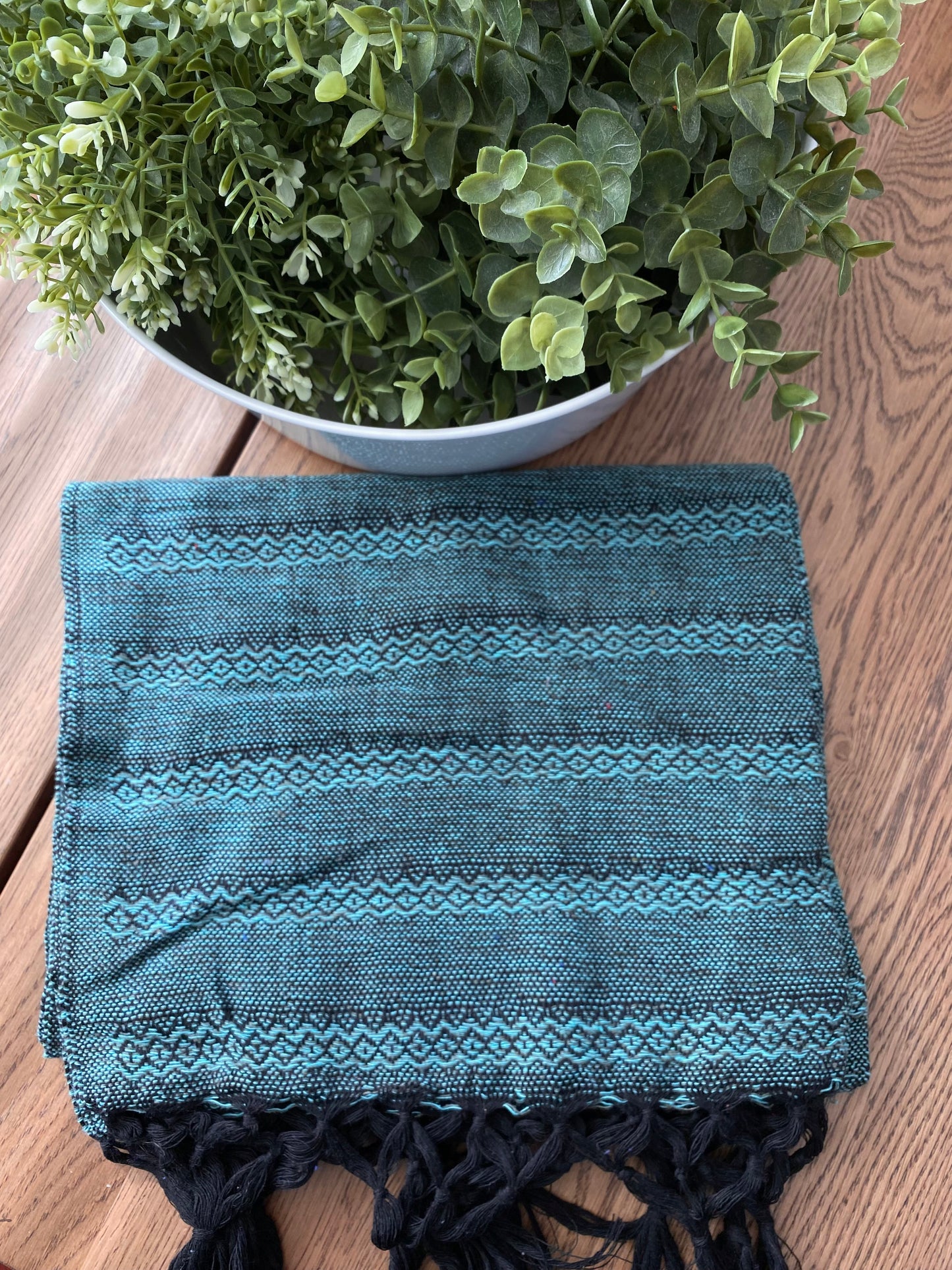 Mexican Rebozo Shawl - Deep Aqua - Lola My Love