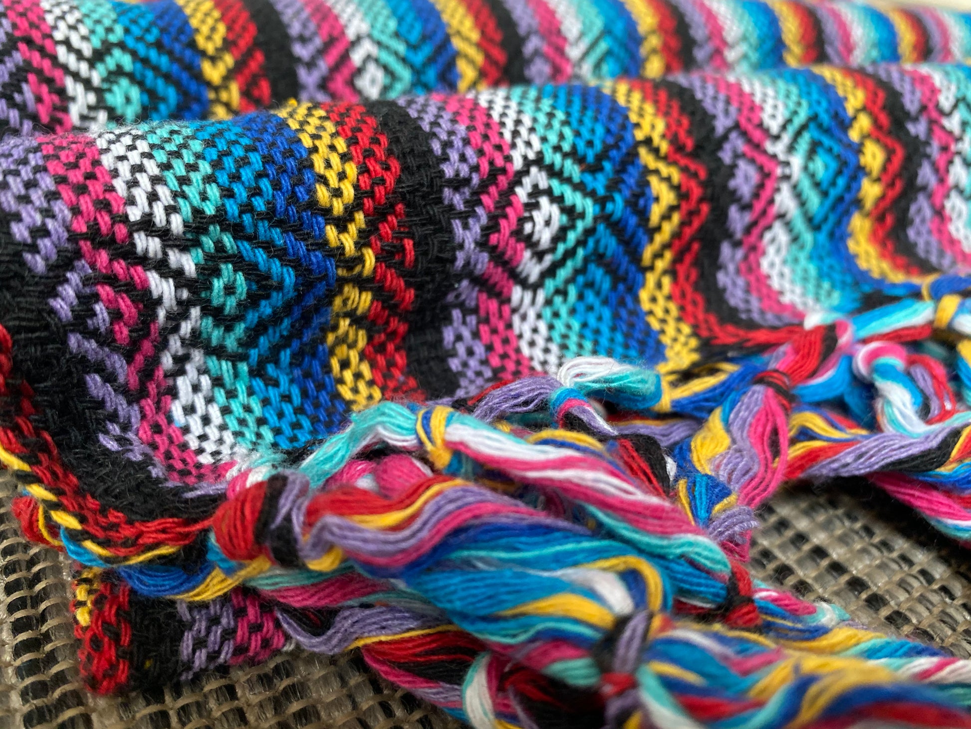 Mexican Rebozo Shawl - Dark Rainbow - Rebozo Shop Lola My Love