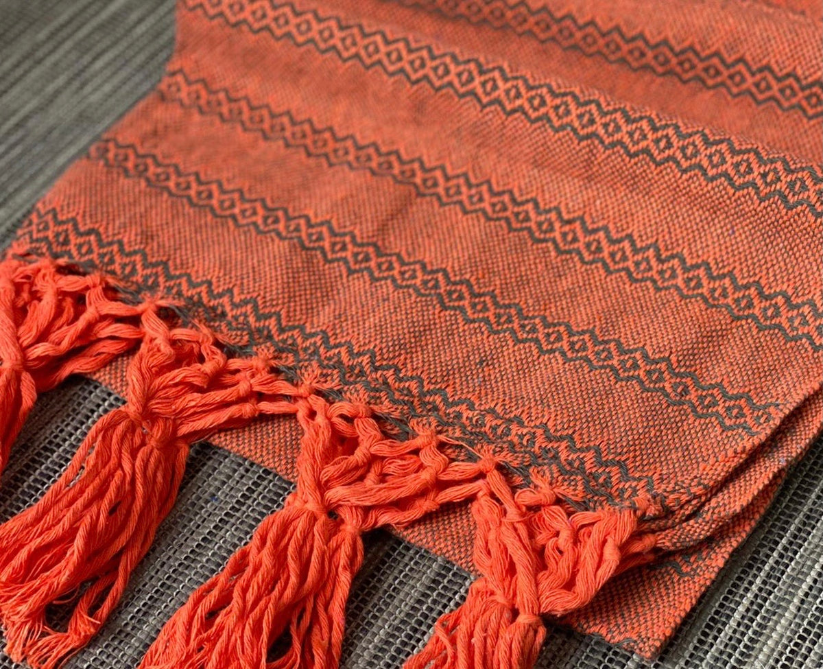 UNIQUE PIECE Mexican Rebozo Shawl - Orange Gray-Lola My Love