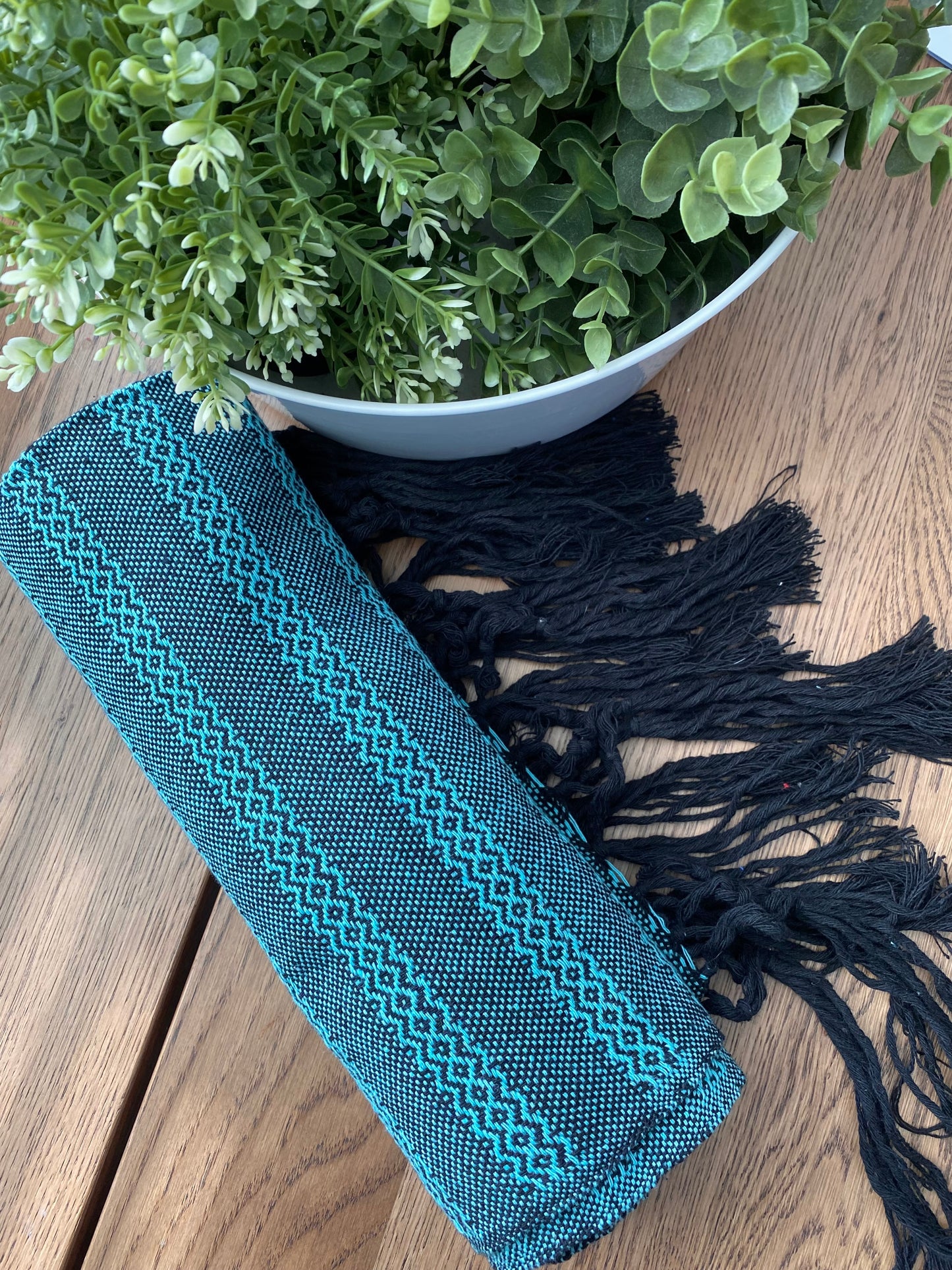 Mexican Rebozo Shawl - Deep Aqua - Lola My Love