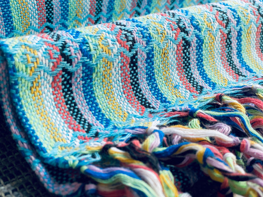 Mexican Rebozo Shawl - Arctic Blue Rainbow - Rebozo Shop Lola My Love