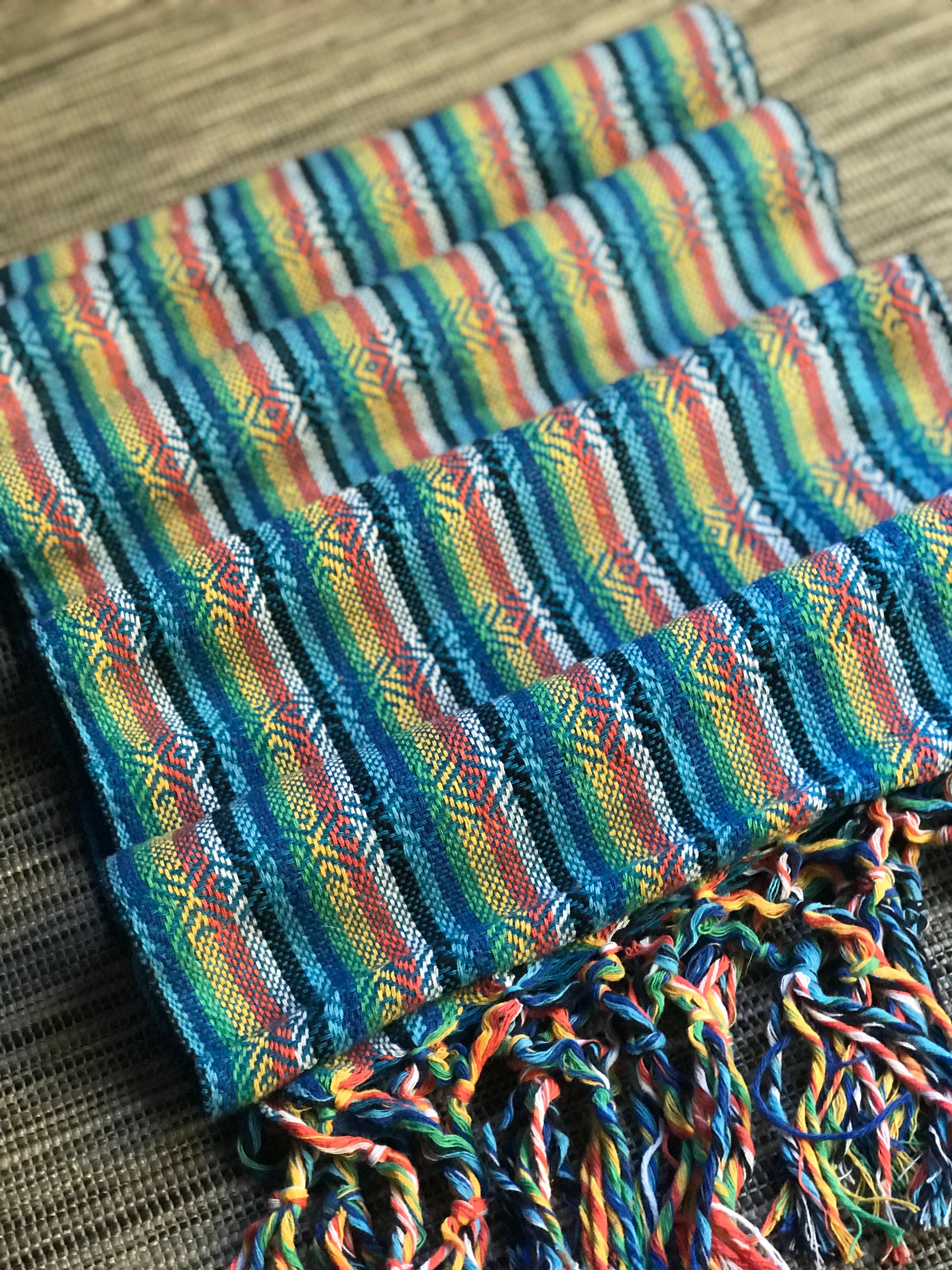 Mexican Rebozo Shawl - Blue Rainbow - Lola My Love