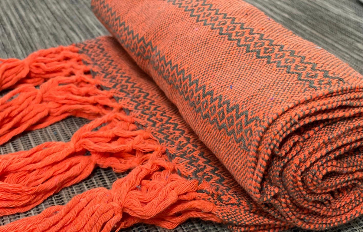 UNIQUE PIECE Mexican Rebozo Shawl - Orange Gray-Lola My Love