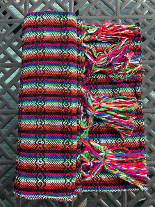 Mexican Cotton Rebozo & Baby Carrier - Coal Black Rainbow