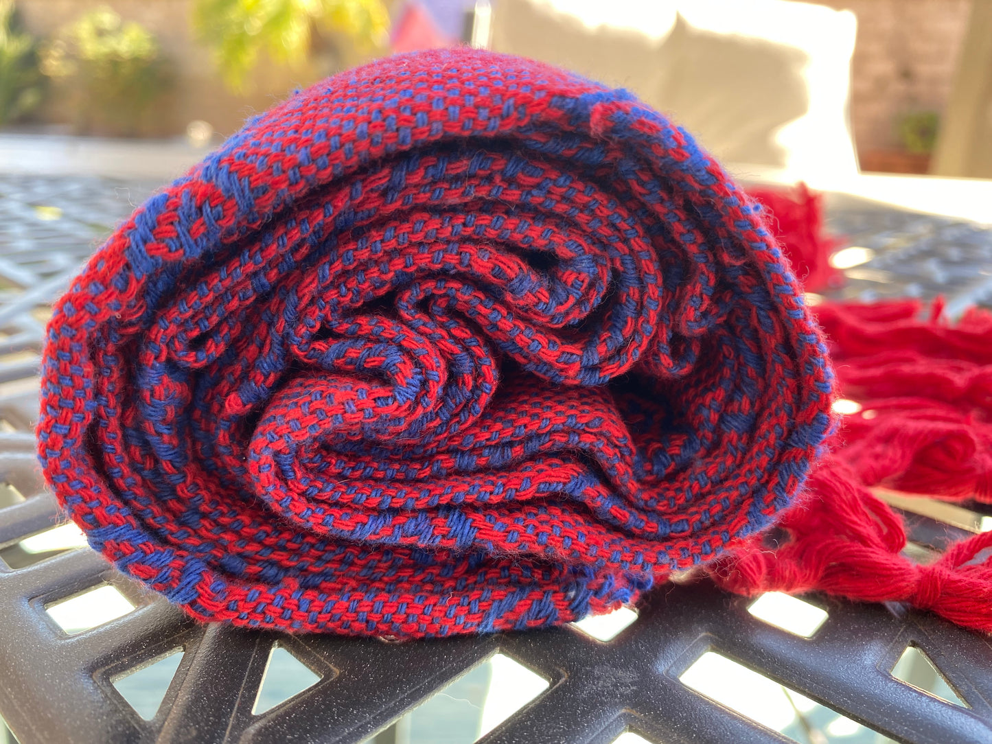 Mexican Rebozo Shawl - Red & Blue - Rebozo Shop Lola My Love