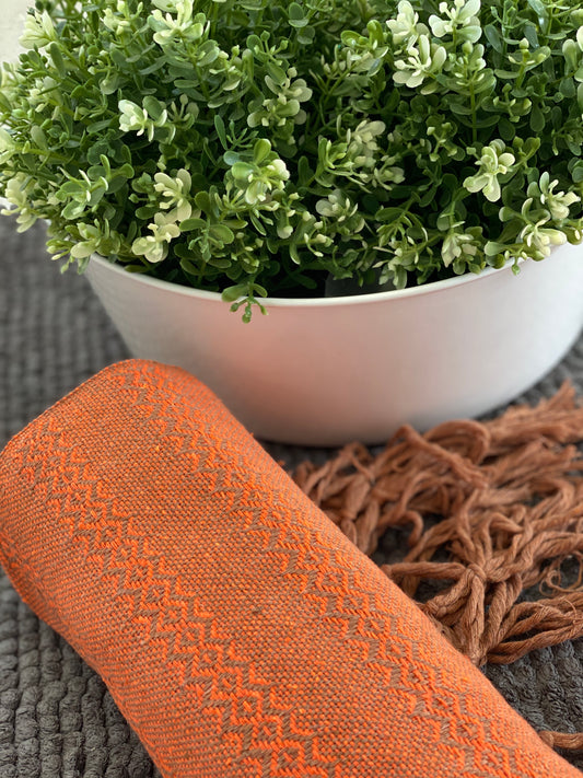 Mexican Rebozo Shawl - Bright Orange Yute Mexicano - Rebozo Shop Lola My Love