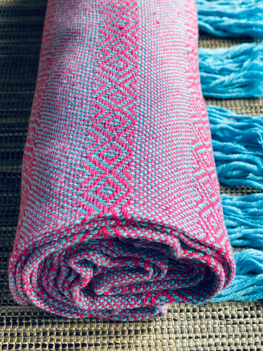 Mexican Rebozo Shawl - Pink Turquoise - Rebozo Shop Lola My Love