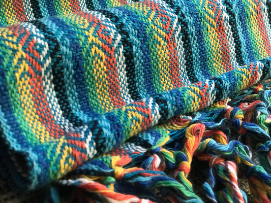 Mexican Rebozo Shawl - Blue Rainbow - Lola My Love