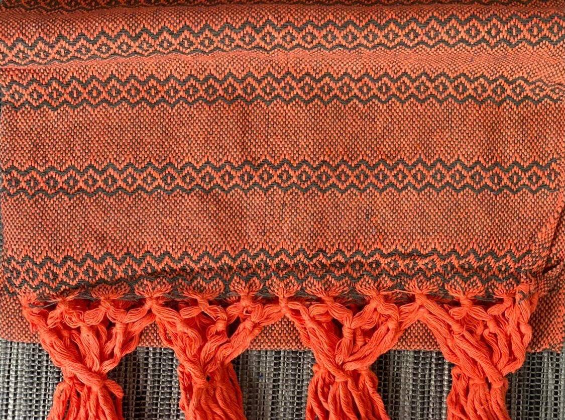 UNIQUE PIECE Mexican Rebozo Shawl - Orange Gray-Lola My Love