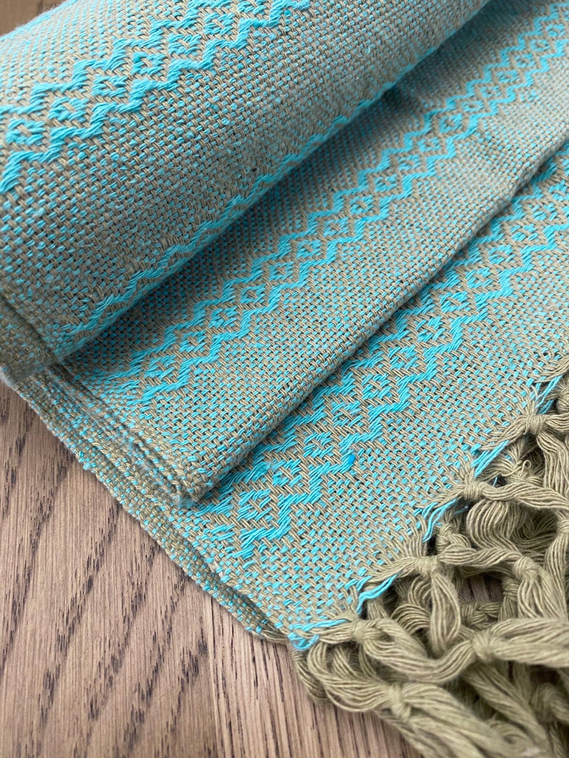 Mexican Rebozo Shawl - Aqua Gold - Rebozo Shop Lola My Love