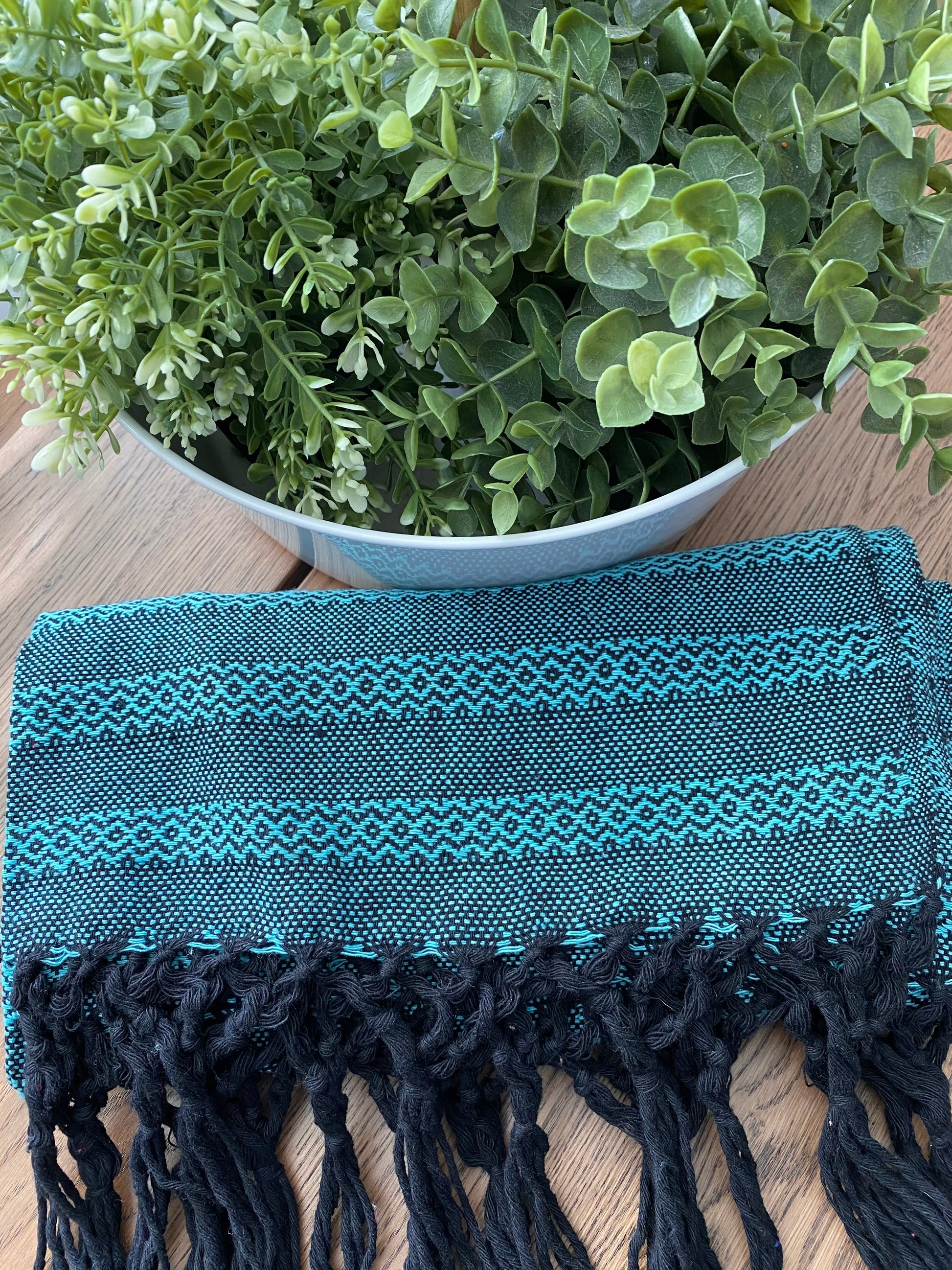 Mexican Rebozo Shawl - Deep Aqua - Lola My Love