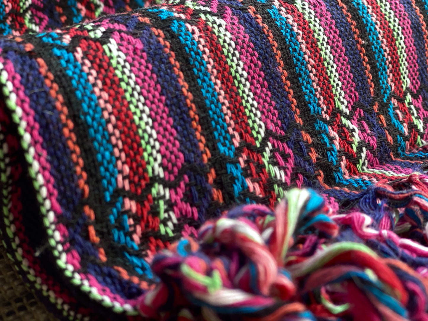 Mexican Rebozo Shawl - Coal Black Rainbow - Rebozo Shop Lola My Love