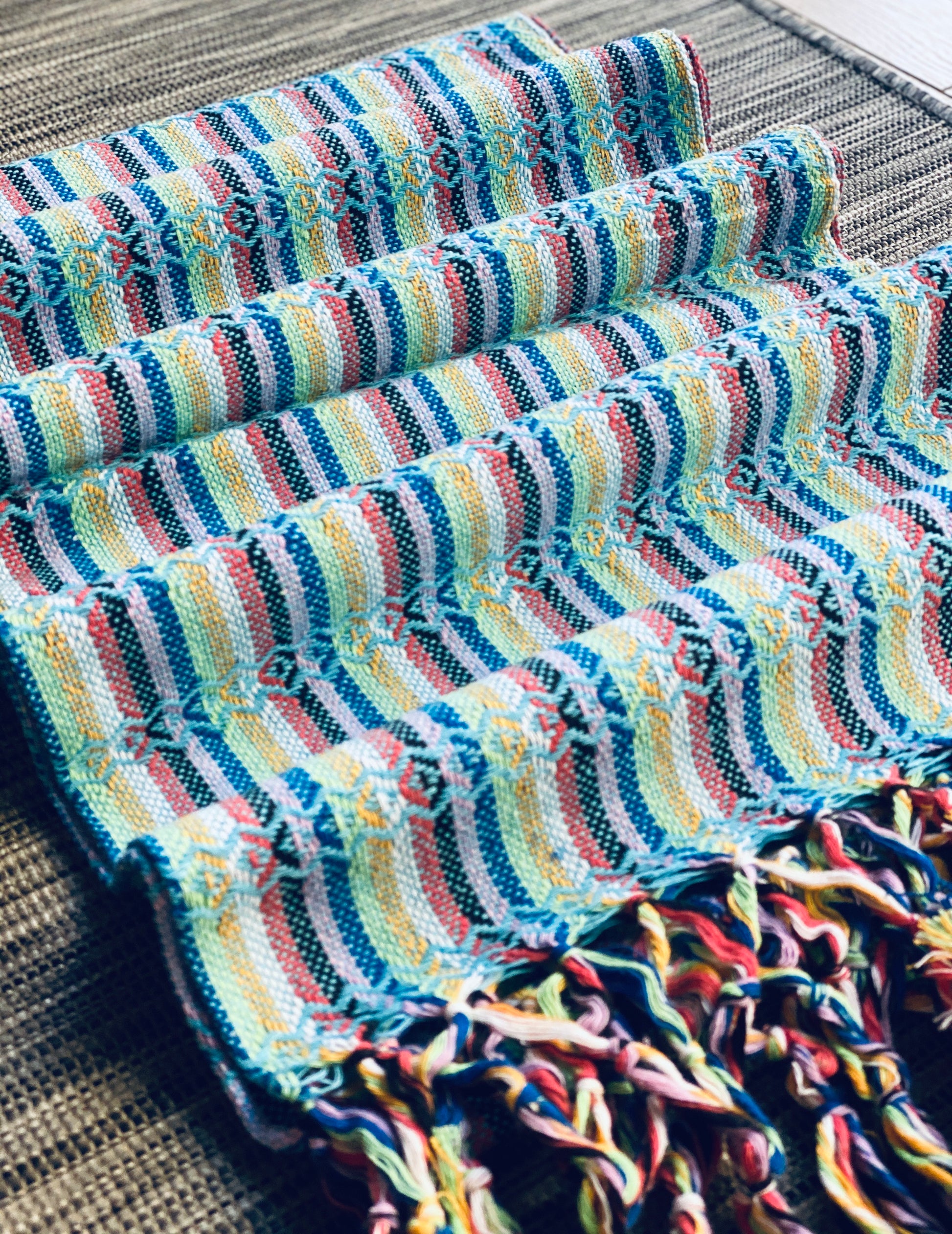 Mexican Rebozo Shawl - Arctic Blue Rainbow - Rebozo Shop Lola My Love