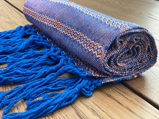 UNIQUE PIECE-Mexican Rebozo Shawl - Blue Salmon - Rebozo Shop Lola My Love